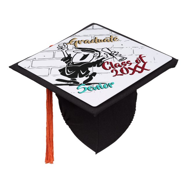 Cartoon Male Graduate (Add Year) Graduation Cap Topper (Angled)