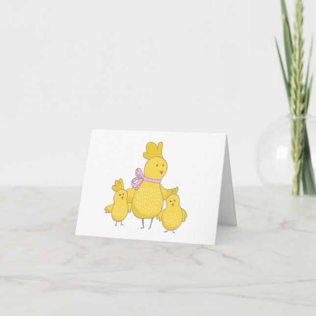 Cartoon Mama Hen with Chicks BLANK  Card (Front)