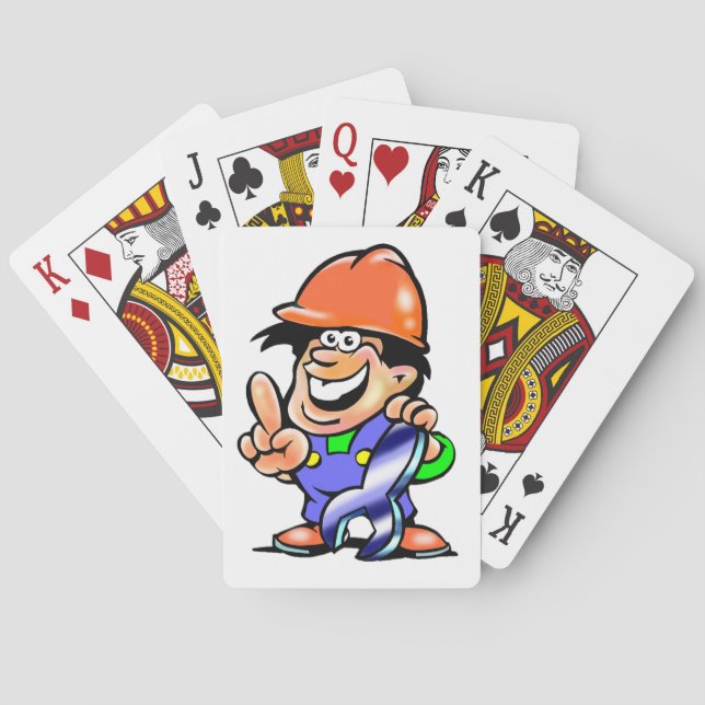 Cartoon Man In A Hard Hat Playing Cards (Back)