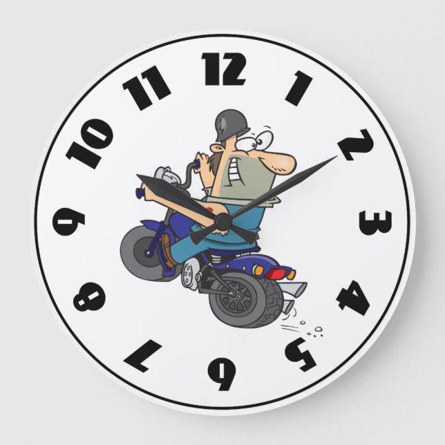 Cartoon Man On A Motorcycle Clock (Front)
