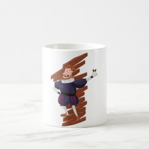 Cartoon man reciting shakespeare play. coffee mug