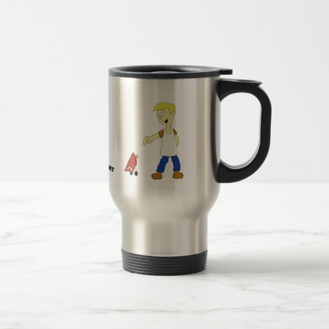 Cartoon Man With BBQ Grill Travel Mug (Right)