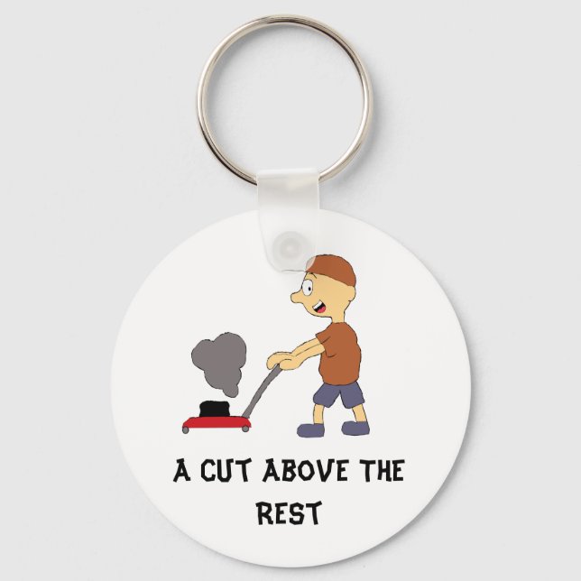 Cartoon Man With Lawnmower Keychain (Front)
