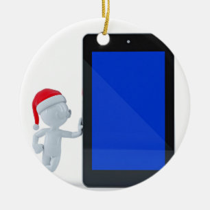 Cartoon Man With Santa Hat Leaning Against A Handh Ceramic Ornament
