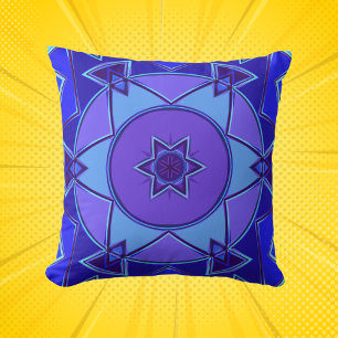 Cartoon Mandala Blue and Purple Throw Pillow