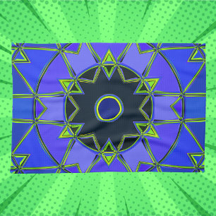Cartoon Mandala Blue Green and Black Kitchen Towel