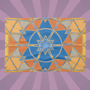 Cartoon Mandala Blue Orange and Yellow Kitchen Towel