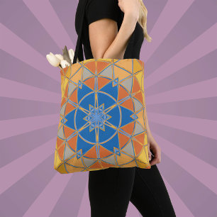 Cartoon Mandala Blue Orange and Yellow Tote Bag