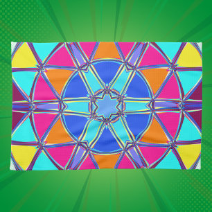 Cartoon Mandala Blue Pink Yellow and Orange Kitchen Towel