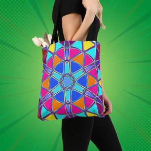 Cartoon Mandala Blue Pink Yellow and Orange Tote Bag