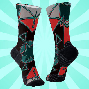 Cartoon Mandala Blue Red and Black Socks