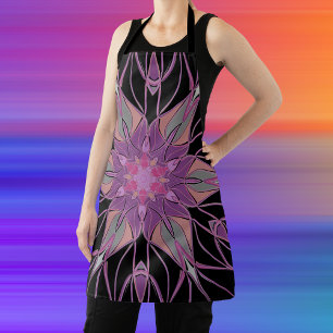 Cartoon Mandala Flower Black Purple an Pink Apron