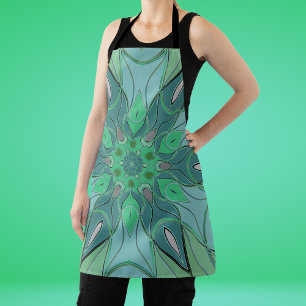 Cartoon Mandala Flower Blue and Green Apron