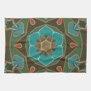 Cartoon Mandala Flower Blue and Orange Kitchen Towel
