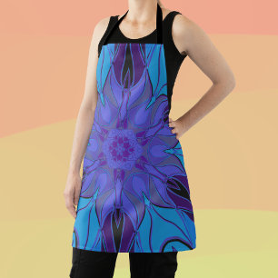 Cartoon Mandala Flower Blue and Purple Apron
