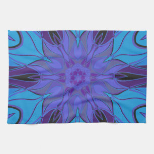 Cartoon Mandala Flower Blue and Purple Kitchen Towel