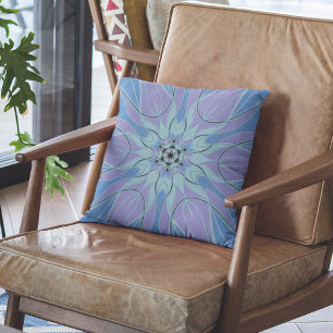 Cartoon Mandala Flower Blue and Purple Throw Pillow