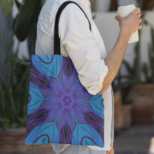 Cartoon Mandala Flower Blue and Purple Tote Bag (Creator Uploaded)