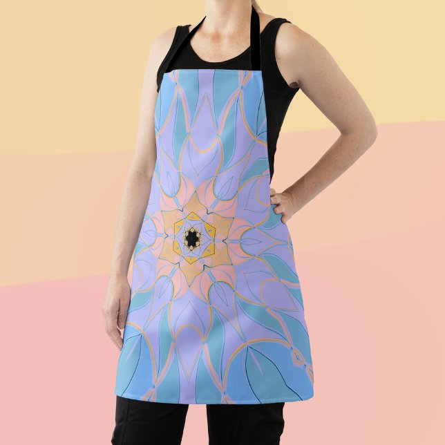 Cartoon Mandala Flower Blue and Yellow Apron (Creator Uploaded)