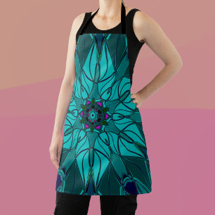 Cartoon Mandala Flower Blue Apron