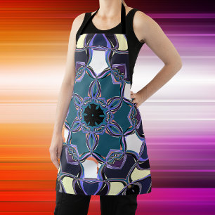 Cartoon Mandala Flower Blue Purple Black and White Apron