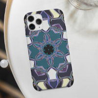 Cartoon Mandala Flower Blue Purple Black and White
