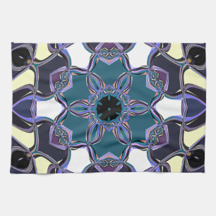 Cartoon Mandala Flower Blue Purple Black and White Kitchen Towel