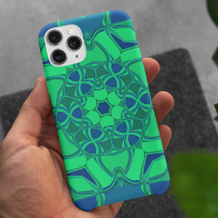 Cartoon Mandala Flower Green and Blue iPhone 11 Case