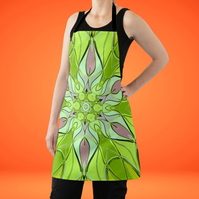 Cartoon Mandala Flower Green and Pink Apron (Creator Uploaded)