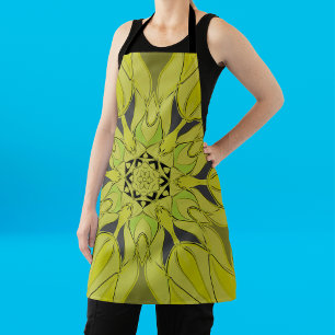 Cartoon Mandala Flower Green Apron