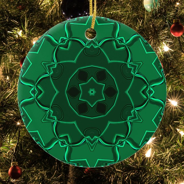 Cartoon Mandala Flower Green Ceramic Ornament (Creator Uploaded)