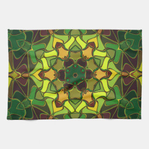 Cartoon Mandala Flower Green Yellow and Orange Kitchen Towel