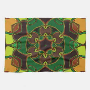 Cartoon Mandala Flower Green Yellow and Orange Kitchen Towel
