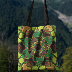 Cartoon Mandala Flower Green Yellow and Orange Tote Bag