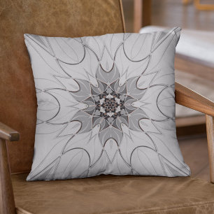 Cartoon Mandala Flower Grey Throw Pillow
