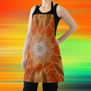 Cartoon Mandala Flower Orange and Pink Apron