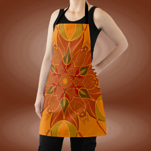 Cartoon Mandala Flower Orange and Red Apron
