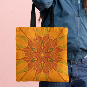 Cartoon Mandala Flower Orange and Red Tote Bag