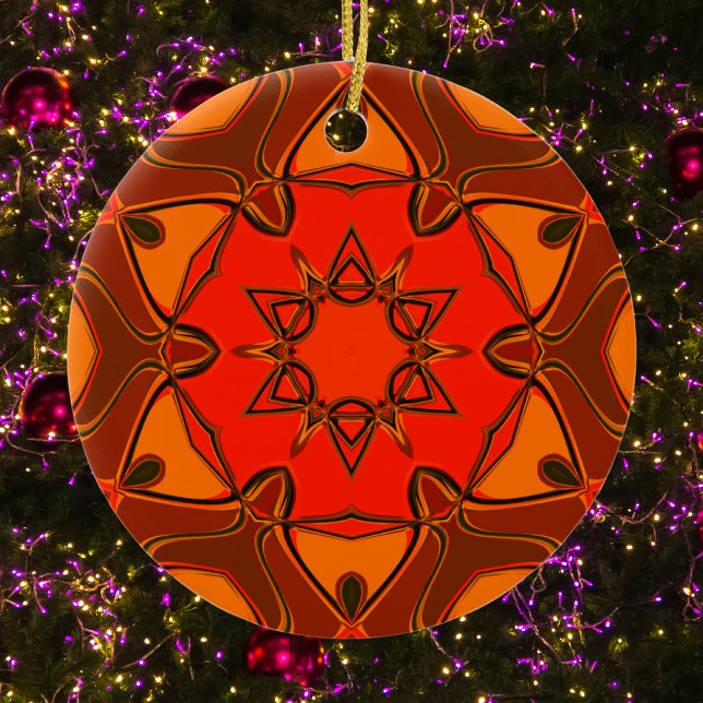 Cartoon Mandala Flower Orange Ceramic Ornament (Creator Uploaded)