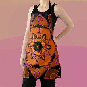 Cartoon Mandala Flower Orange Pink and Black Apron