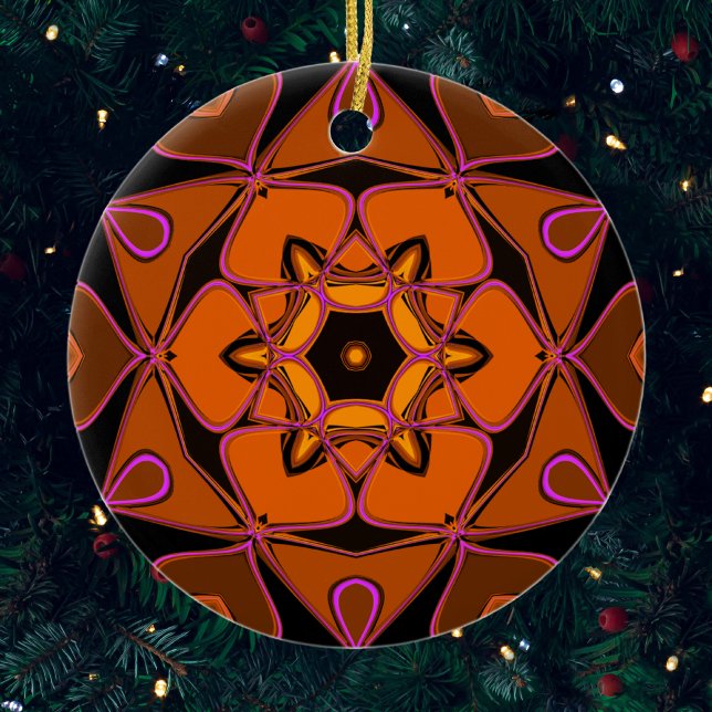 Cartoon Mandala Flower Orange Pink and Black Ceramic Ornament (Creator Uploaded)