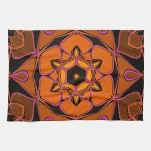 Cartoon Mandala Flower Orange Pink and Black Kitchen Towel