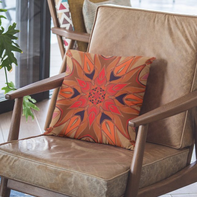 Cartoon Mandala Flower Orange Throw Pillow (Creator Uploaded)