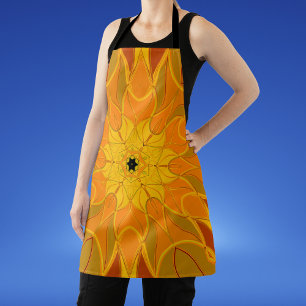 Cartoon Mandala Flower Orange Yellow and Red Apron