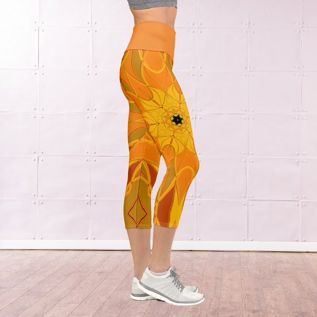 Cartoon Mandala Flower Orange Yellow and Red Capri Leggings (Creator Uploaded)