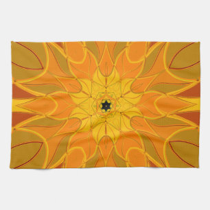 Cartoon Mandala Flower Orange Yellow and Red Kitchen Towel