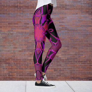 Cartoon Mandala Flower Pink and Black Leggings