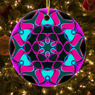 Cartoon Mandala Flower Pink and Blue Ceramic Ornament