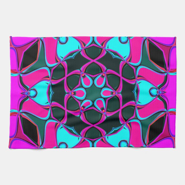 Cartoon Mandala Flower Pink and Blue Kitchen Towel (Horizontal)