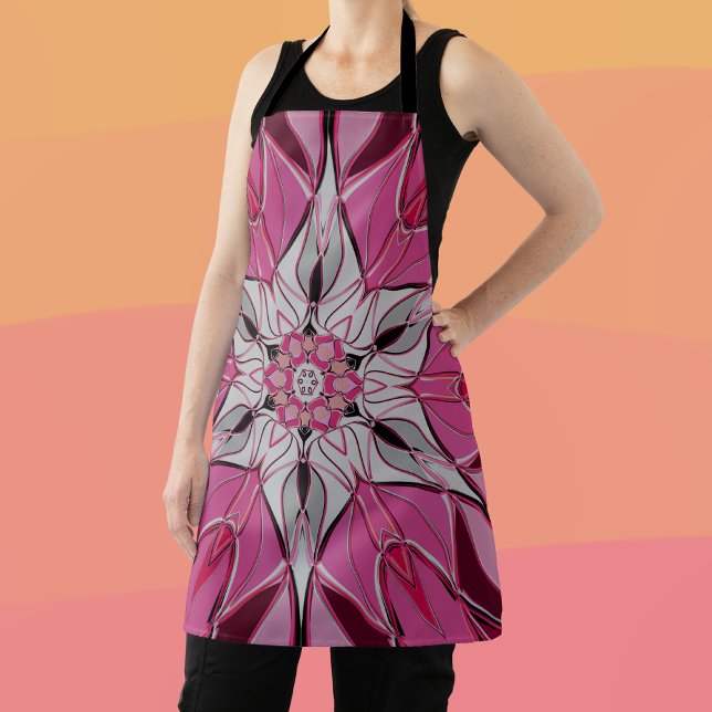 Cartoon Mandala Flower Pink and White Apron (Creator Uploaded)